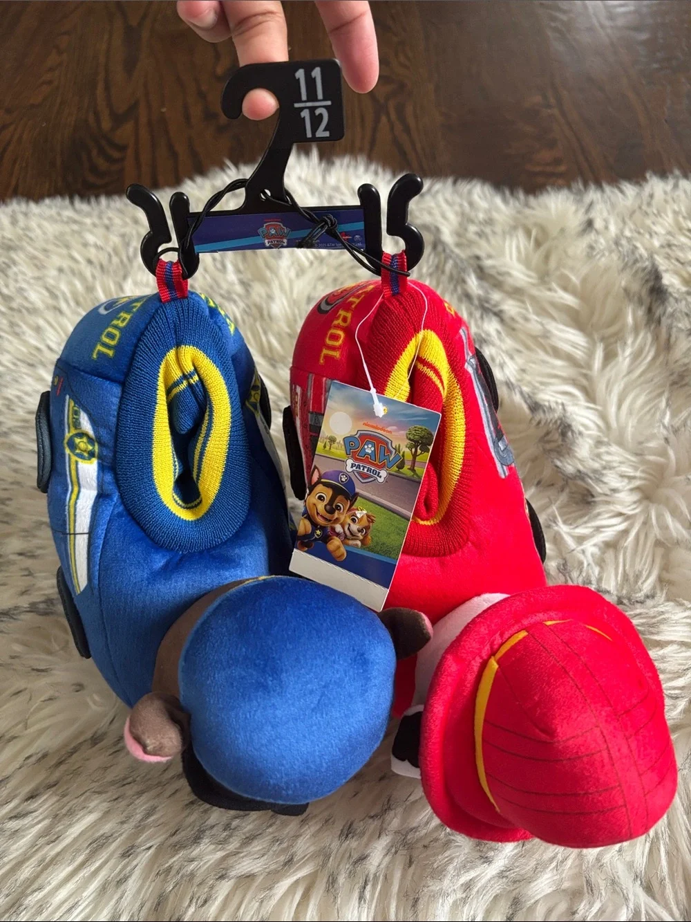 NWT Paw Patrol Chase (Blue) & Marshall (Red) Toddler Slippers Size 11-12